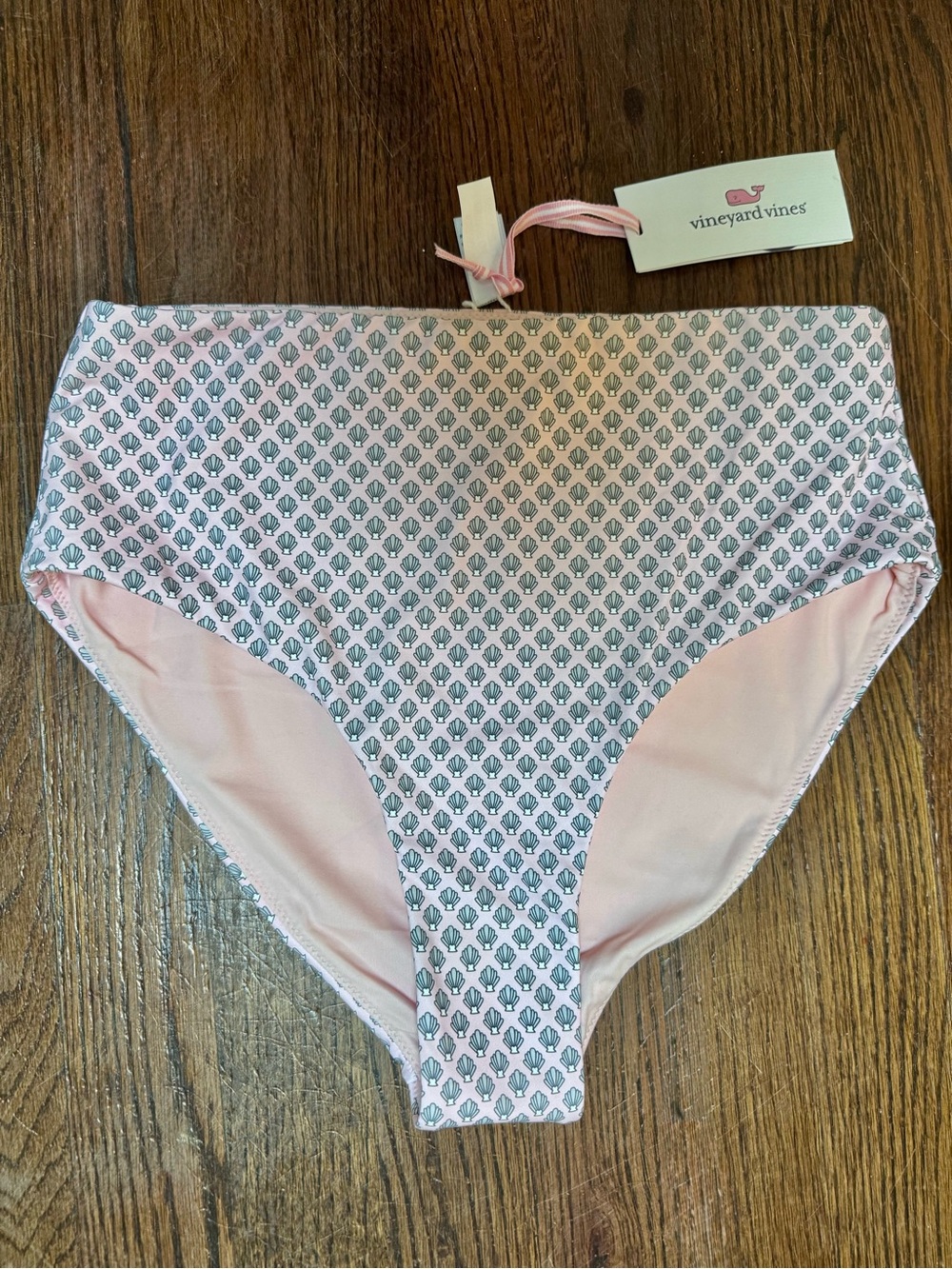 Vineyard Vines Pink High-Waist Swim Bottoms with Shell Print NWT